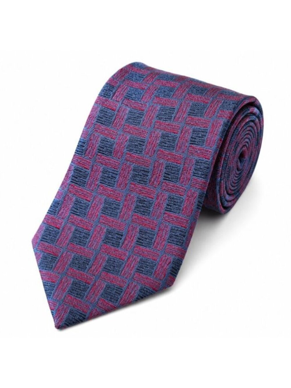 Kenneth Cole 100% Silk Tie Blue Red Basketweave Geometric Woven Necktie